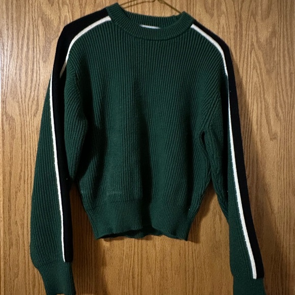Zara Green Sweater with Black and White Stripes - Picture 2 of 6